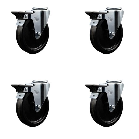 Service Caster 5'' Phenolic Wheel Swivel Bolt Hole Caster Set with Posi Lock Brakes, 4PK SCC-BH20S514-PHR-PLB-4